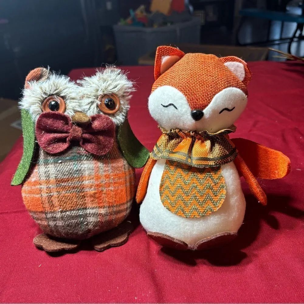 7” Owl & Fox Felt Plushie Shelf Sitters or Door Stops EPC Fall Autumn Thanksgivi